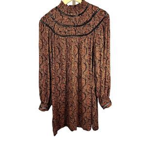 REBECCA MINKOFF Women's Jordana High Neck Paisley Print Shift Dress Brown Medium